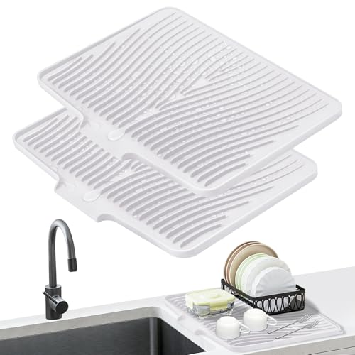 Silicone Dish Drying Mat for Kitchen Counter (White-2pcs / 20" x 15")