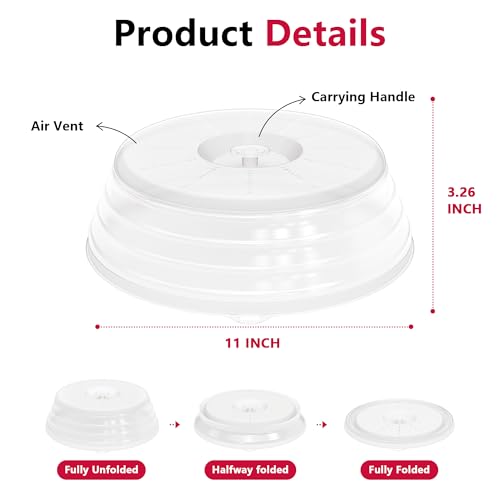 Microwave Splatter Cover Vented for Food with Hook Hole (Clear / M(11"x3.26")-Pack of 1)