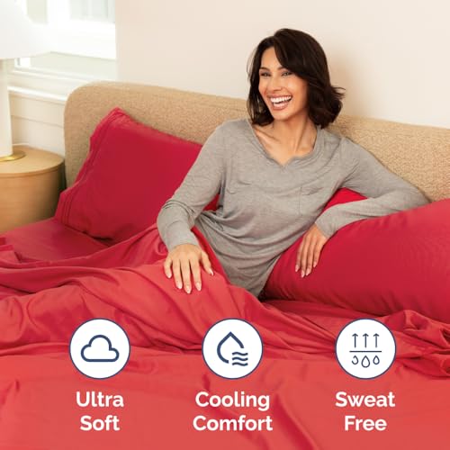 Short Queen Size 4 Piece Bed Sheet Set (27 - Red / Short Queen)