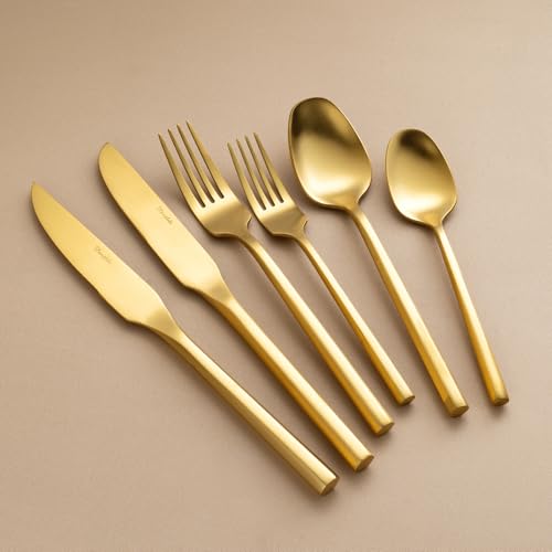 Gold Silverware Set with Steak Knives (Matte gold with Steak Knives)