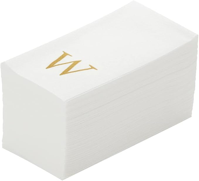 Luxenap 15.8 X 7.9 Inch Linen-Feel Guest Towels, 2000 Lettered Hand Towels - Gold Letter 'W', Sans Serif Font, White Paper Dinner Napkins, airlaid, For Restrooms And Tables