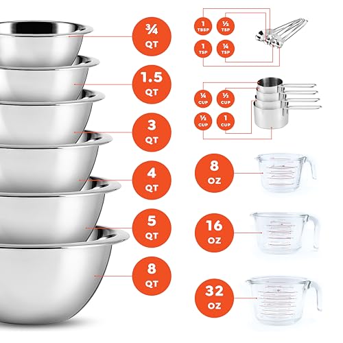 Mixing Bowls with Measuring Cups & Measuring Spoons 17 Piece Set