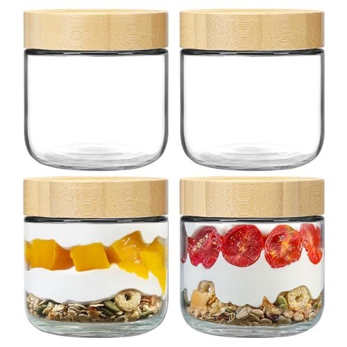 4 pack 10oz Glass jars with Airtight Lids (Natural-4-10oz)