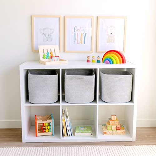Storage Cubes 11 Inch Cotton Rope Woven Baskets for Organizing (Gray)