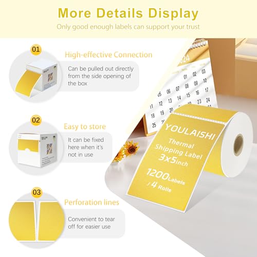 3 X 5 Inch Printable Waterproof Rectangle Color Coding Labels (Gold)