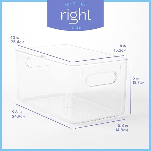 Plastic Food Storage 4 Pack Clear Container Bin with Handles for Organizing Kitchen (4 Count)