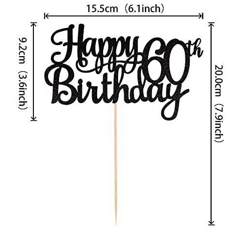 1 PCS Happy 60th Birthday Cake Topper Glitter Cheers to 60 Years Birthday Cake Pick 60 Fabulous Cake Decoration for Happy 60th Birthday Anniversary Party Decorations Supplies Black (Black / 60th)