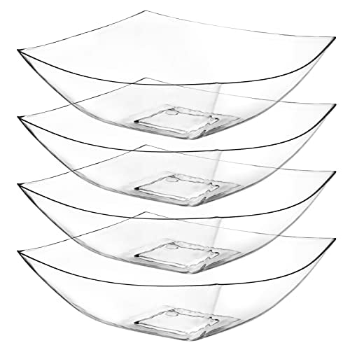 4 Pack Disposable Clear Plastic Serving Bowls Square Party Candy Use 32oz (32 OUNCE / Clear)