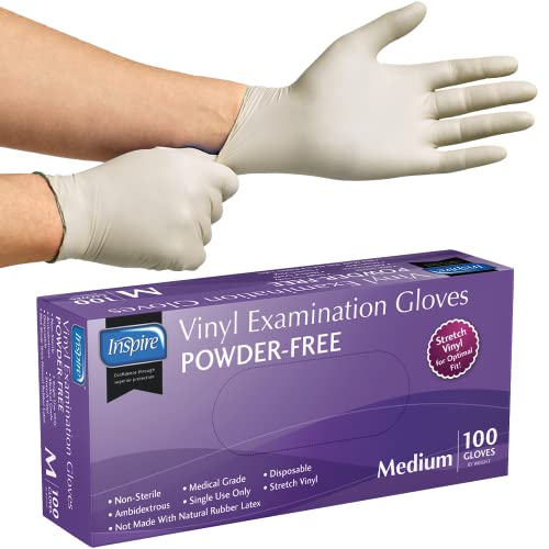 Exam Grade Powder & Latex Free Stretch Vinyl Gloves (Medium)