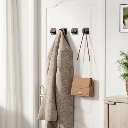 Square Self Adhesive Towel Hooks (Black / 4 Pack)