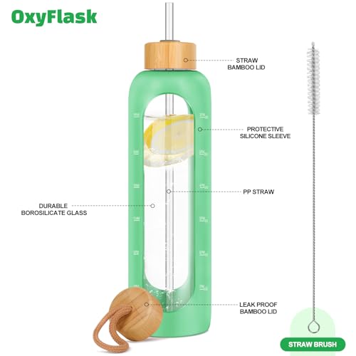 Glass Water Bottles 32 oz (Jade Green-1pack / 32 Ounces)