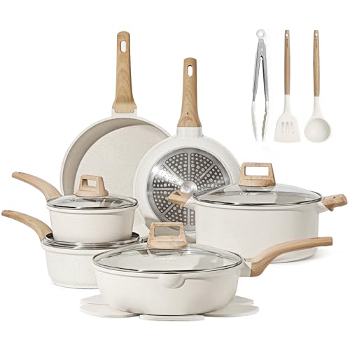 16pcs Nonstick Cookware Sets (Cream White / 16 Piece)