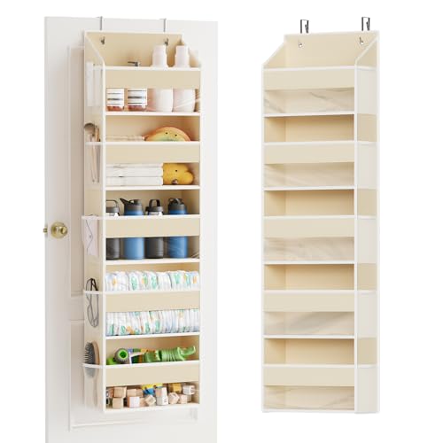 1 Pack Over The Door Organizer with 5 Large Pockets and 10 Mesh Side Pockets (1 Pack / Beige)