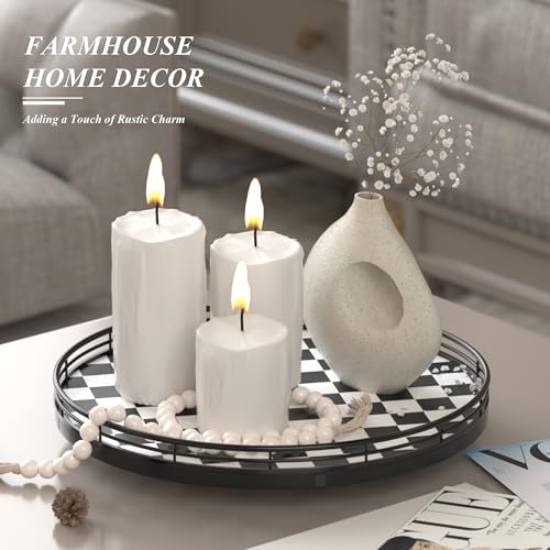 12 Inch Black and White Checkerboard Lazy Susan with Oak Wood Base (Black & White / 12 inches)
