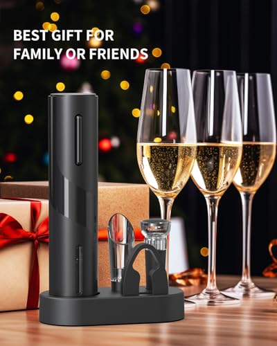 Electric Wine Bottle Opener Set Rechargeable Wine Corkscrew Cordless Wine Opener Gift Set with Charging Base (Matte Black / Prestige Set)