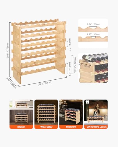6 Tier 48 Bottles Stackable Modular Wine Rack (Natural Wood Color / 6-Tier 48 Bottles)