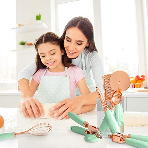 Kitchen Gadget Set Copper Plated Stainless Steel Utensils with Soft Touch Handles (7 Pieces / Copper Mint)