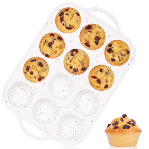 Silicone Muffin Pan with Metal Frame (White Confetti / 12-Cup Regular)