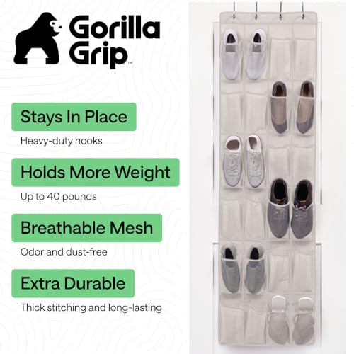 Over the Door Shoe Organizer (Linen / 24 Pockets/4 Hooks)