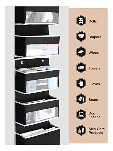 2-in-1 Over The Door Organizer for Nursery Closet Bathroom Dorm (Black / 6 Tier)