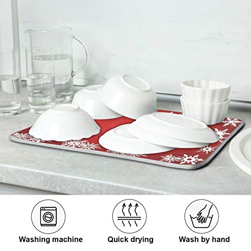 Super Absorbent Dish Drying Mat (Christmas Snowflake Abstract / 18" x 24")