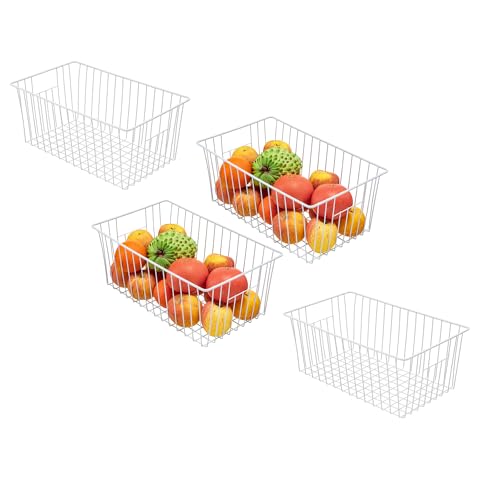 16Lx12Wx6H inch Wider Freezer Organizer Baskets Container (16in x 12in x 6in(4Packs) / White, 4Packs)