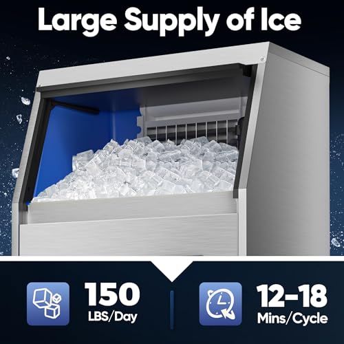 Commercial Ice Maker Machine (150lbs/24H / Commercial Ice Maker-Silver)