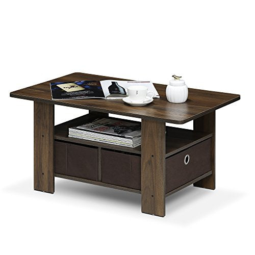 Andrey Coffee Table with Bin Drawer (Columbia Walnut/Dark Brown / 2 Bin)