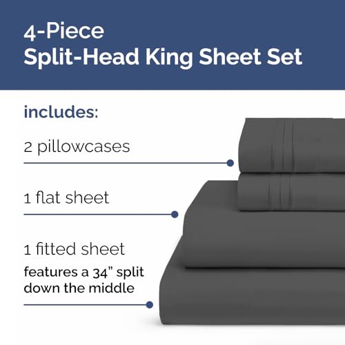 Flex Top Split Head King 4 Piece Sheet Set (07 - Charcoal / Split Head/Flex Top)