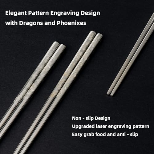 Dragon & Phoenix Reusable Stainless Steel Chopsticks (Stainless Steel)
