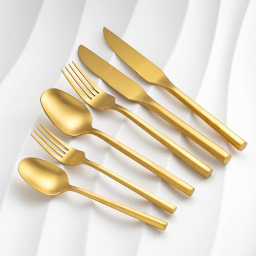 Gold Silverware Set with Steak Knives (Matte gold with Steak Knives)