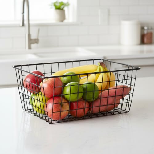 Metal Black Large Wire Basket Food Storage Organizer (Black / 2-Large)