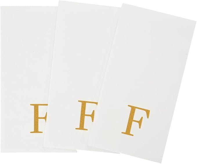 Luxenap 15.8 X 7.9 Inch Linen-Feel Guest Towels, 2000 Lettered Hand Towels - Gold Letter 'F', Sans Serif Font, White Paper Dinner Napkins, airlaid, For Restrooms And Tables - Restaurantware