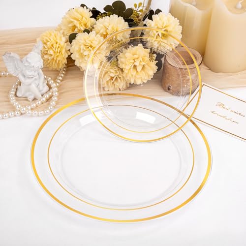 200 Pcs Clear Gold Plastic Plates (Clear Gold / 200 Pcs)