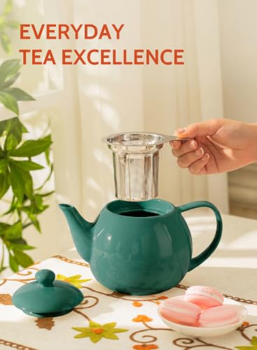 Porcelain Teapot 27 oz with Infuser for Loose Leaf Tea (Sage Green / 27oz (with infuser))