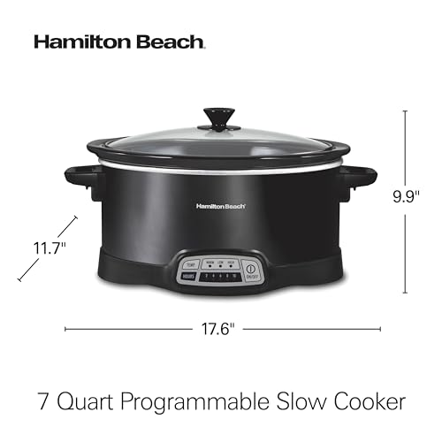 Portable 7 Quart Programmable Slow Cooker with Three Temperature Settings (Lid Latch Strap for Easy Travel, Black / 7 Quarts)