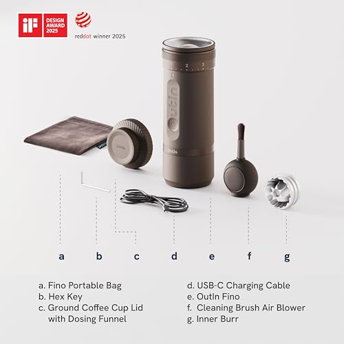 Fino Portable Electric Coffee Grinder with 28 Precise Grind Settings (Sandstone White)