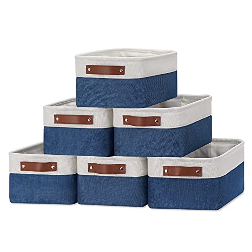 Set of 6 Small Baskets for Organizing (White&Blue / XS-12"x8"x5")