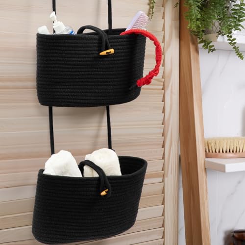 Over the Door Hanging Baskets with Button Strap (Black / 3 tier+Button)