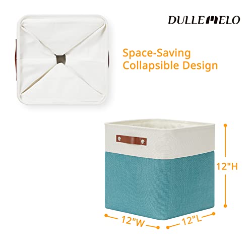 Square Storage Cubes Baskets for Gifts Empty (White&Teal / M-12"x 12"x12")