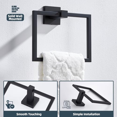Matte Black Square Towel Holder for Bathroom (Matte Black)