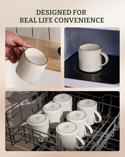 Coffee Mugs Set of 6 (Matte Beige White with Brown Rim / 6pcs)