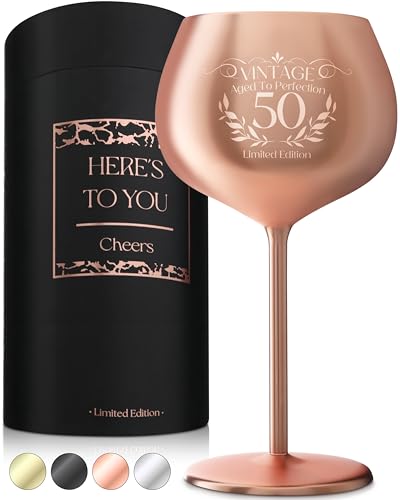 50th Birthday Wine Glass (50th / Rose Gold)