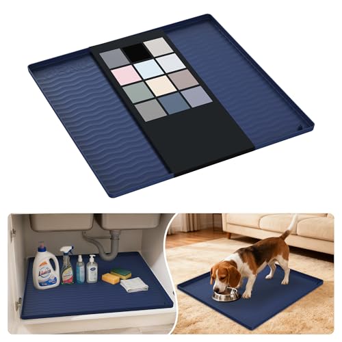 Waterproof Silicone Under Sink Mat 22'' x 22'' Shelf Liner for Kitchen and Bathroom (Navy / 22"W x 22"L)