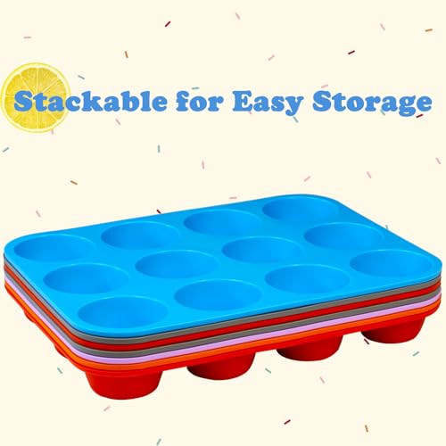 12 Cups Silicone Mini Muffin Pan Set (Set of 2--12 Cups (Blue+Purple))