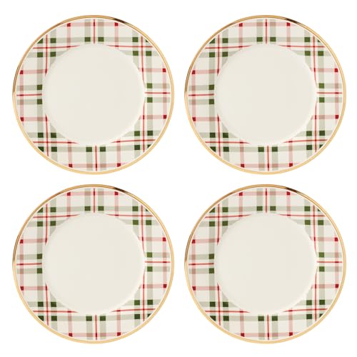 Holiday Plaid Porcelain Christmas Dinner Plate Set for 4 (Dinner Plates, Set of 4)