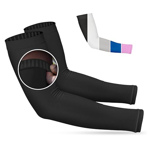Non Slip Cooling Arm Sleeves for Men & Women (1 Pair: Black / One Size)