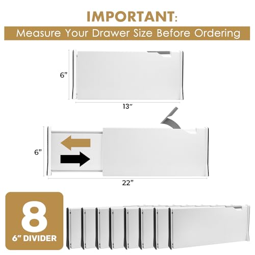 White Expandable Drawer Dividers (6" Tall, 13"-22" Long)
