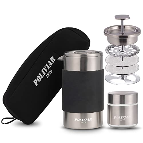 POLIVIAR French Press Coffee Maker (Silver / 12 oz)