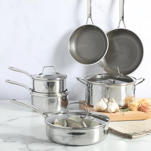Badgley Hybrid Nonstick 10 Piece TriPly Stainless Steel Pots and Pans Non (Triply Stainless / 10-Piece Set)